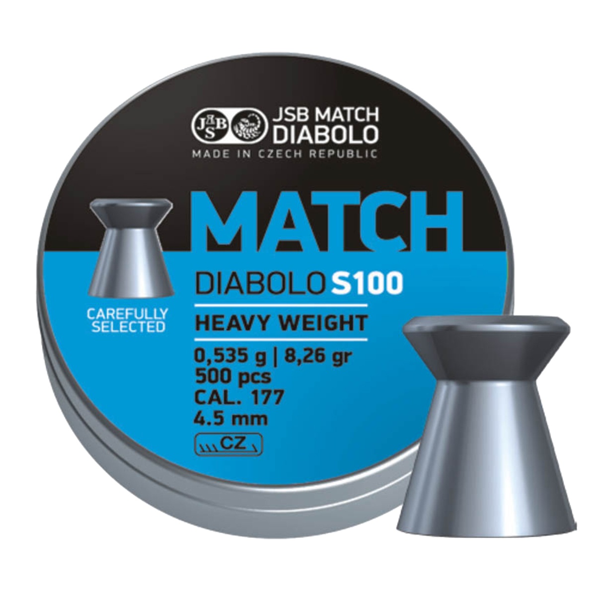 8.26GR - JSB MATCH DIABOLO S100 HEAVY WEIGHT CAL:177 (4.5MM) (0.535G) 500PCS 4.49