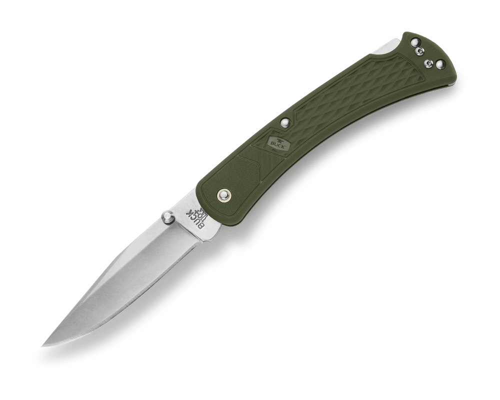 BUCK 110 SLIM HUNTER KNIFE SELECT POCKET KNIFE - OD GREEN HDL