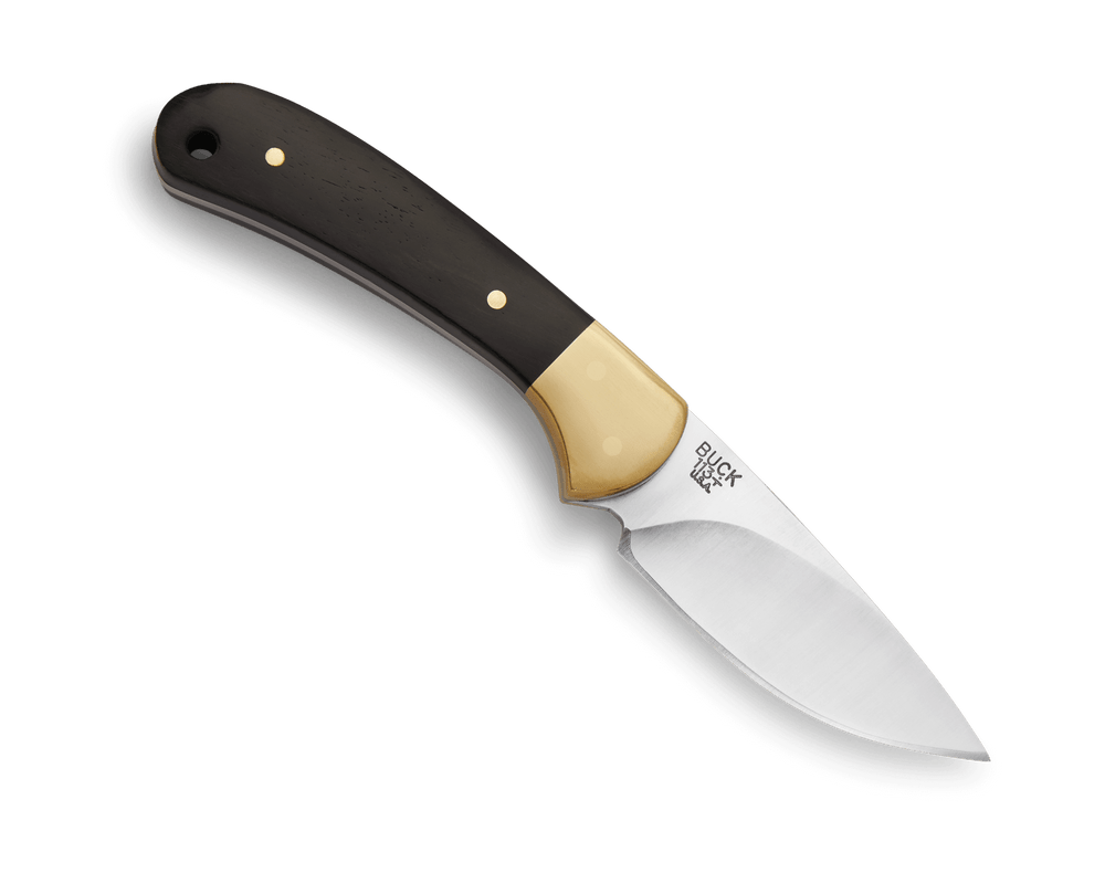 BUCK KNIVES SM SKINNER, AFRICAN EBONY W/BRASS BOLSTER, SATIN FINISH BLD