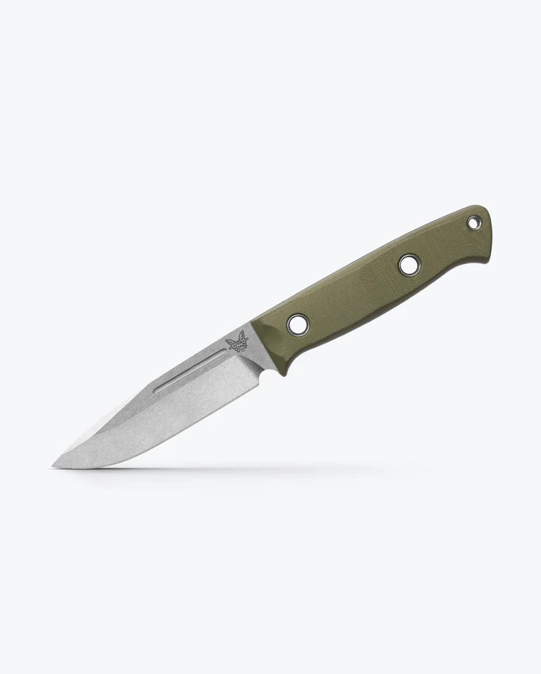 BENCHMADE BUSHCRAFTER, FIXED BLADE, DROP POINT, OD GREEN G10 HANDLE