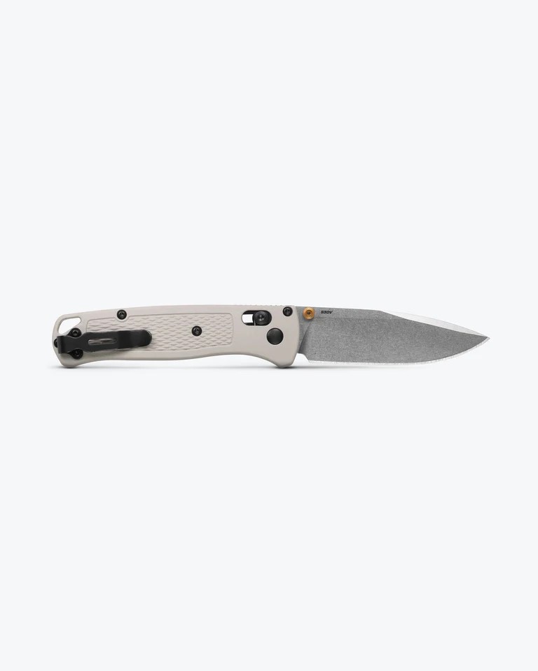 BENCHMADE BUGOUT,AXIS,DROP POINT, TAN GRIVORY HANDLE - Image 2