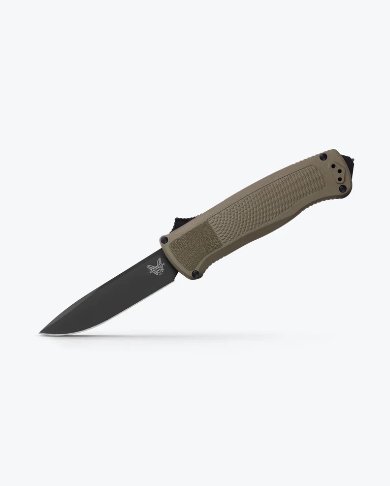 BENCHMADE SHOOTOUT, AUTOMATIC, OTF, TANTO, RANGER GREEN GRIVORY HANDLE
