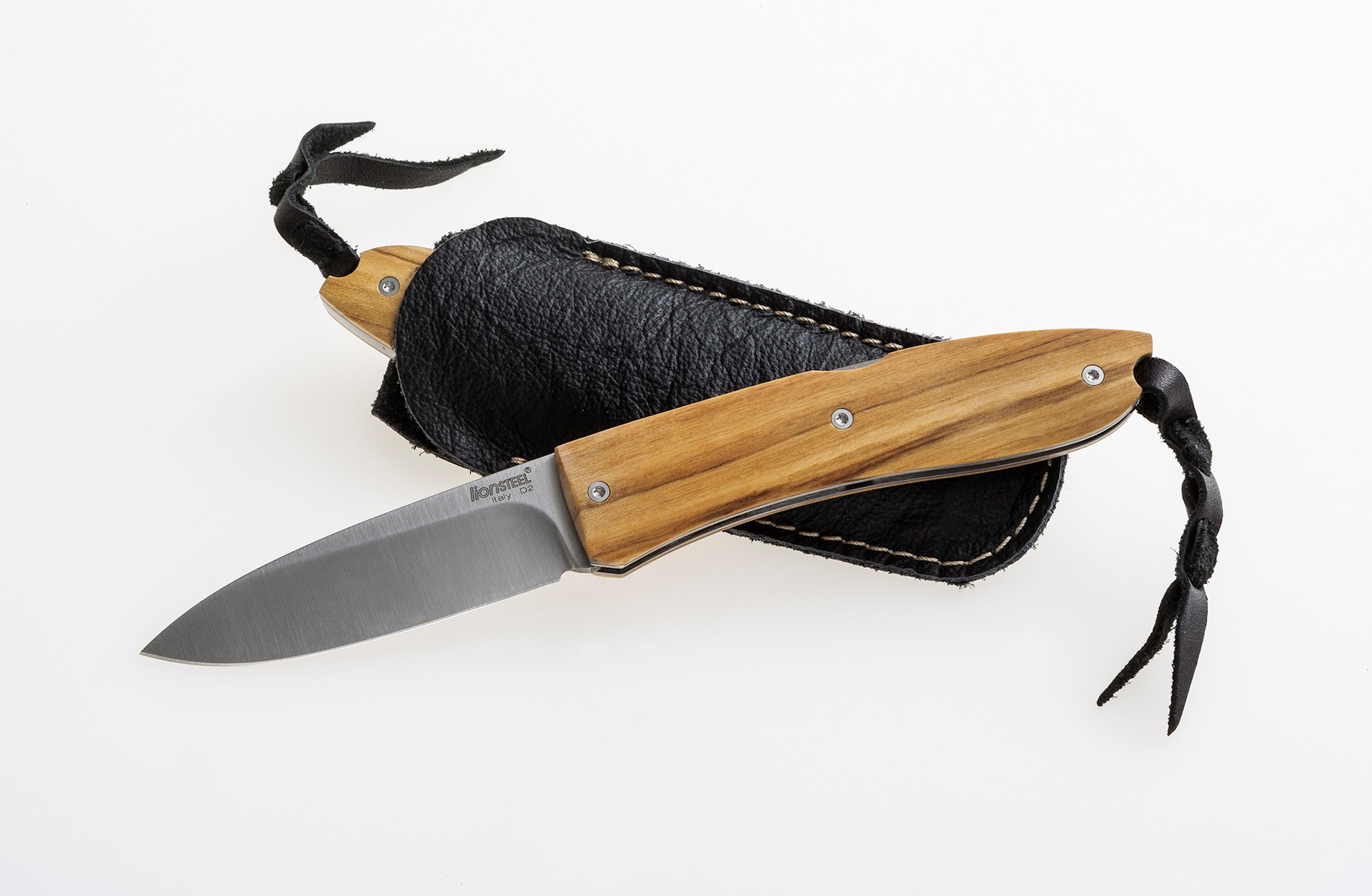 LION STEEL D2 BY MAX DESIGN FOLDING KNIFE OLIVE HANDLE CM17.7
