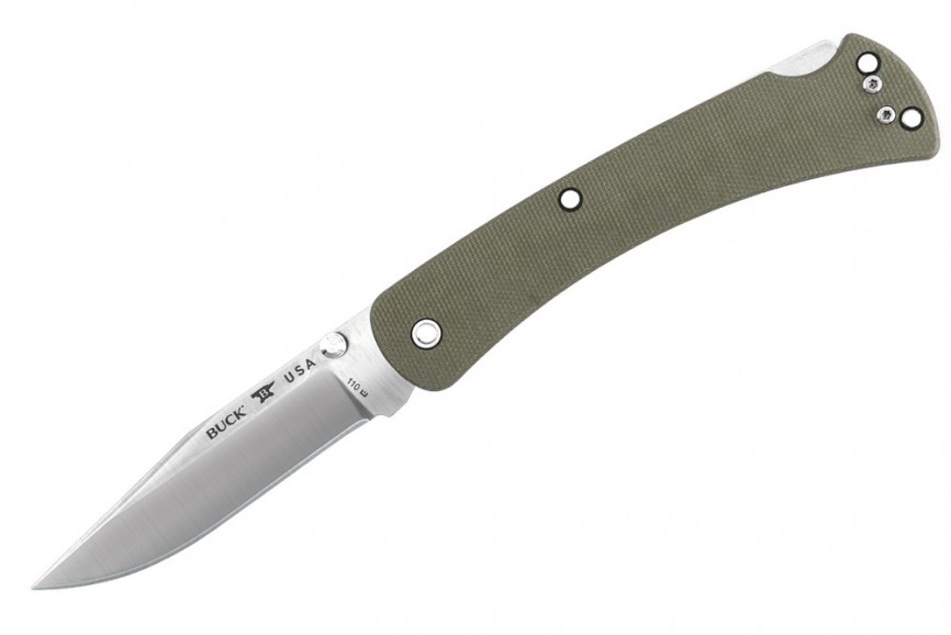 BUCK KNIVES SLIM HUNTER PRO OD GREEN CANVAS MICARTA HDL- 0110ODS4-B