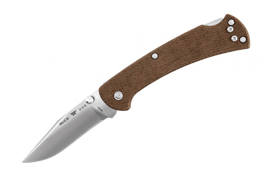 BUCK KNIVES SLIM RANGER PRO BROWN CANVAS MICARTA HDL- 0112BRS6-B