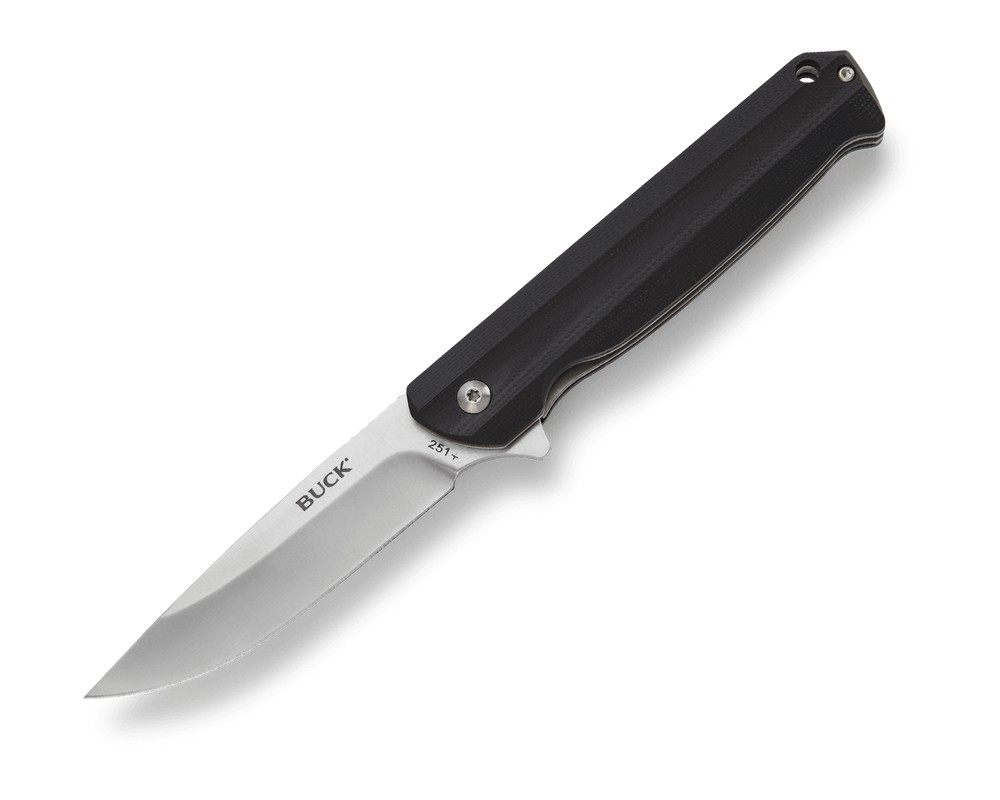 BUCK KNIVES 251 LANGFORD G10 HDL FOLDING BALL BEARING FLIPPER LINER LOCK POCKET KNIFE WITH REMOVABLE CLIP (BLACK) - 0251BKS-B