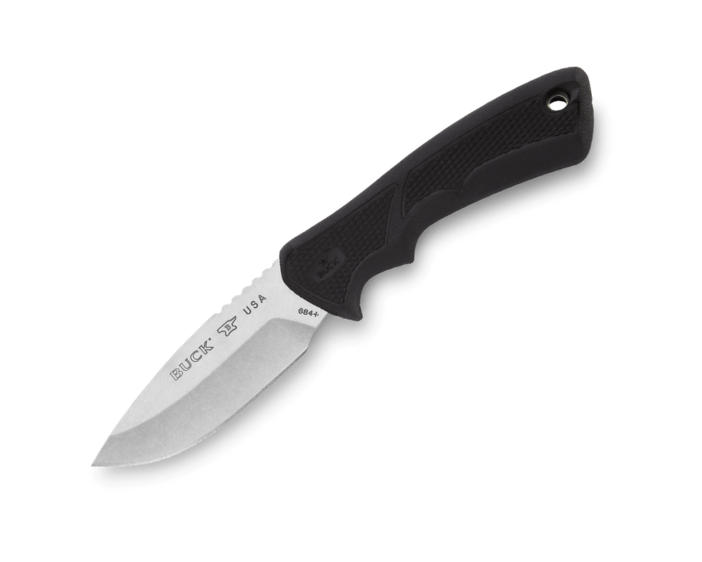 BUCK KNIVES 684 BUCKLITE MAX II SMALL FIXED BLADE KNIFE WITH 3-1/4″ 420HC STAINLESS STEEL DROP POINT BLADE, DYNAFLEX RUBBER HANDLE, POLYESTER SHEATH, BLACK – 0684BKS-B
