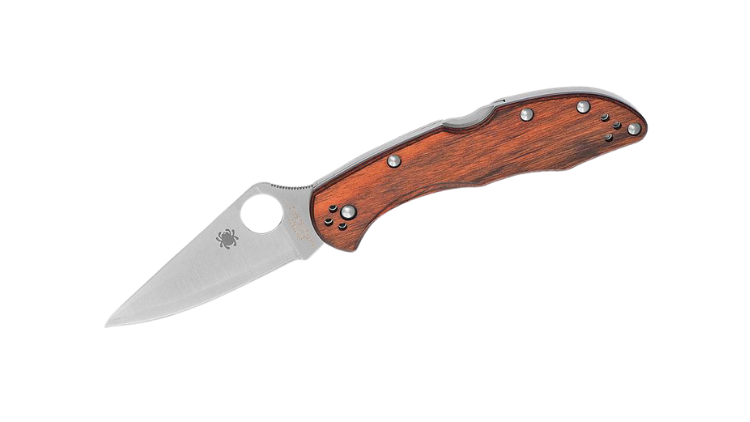 SPYDERCO DELICA FOLDING KNIFE 2.9" PLAIN BLADE, MAHOGANY PAKKAWOOD HANDLE-C11WDP - Image 2