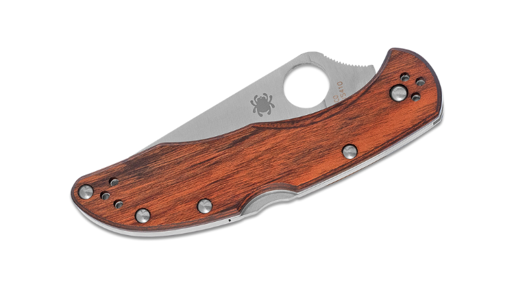 SPYDERCO DELICA FOLDING KNIFE 2.9" PLAIN BLADE, MAHOGANY PAKKAWOOD HANDLE-C11WDP - Image 3