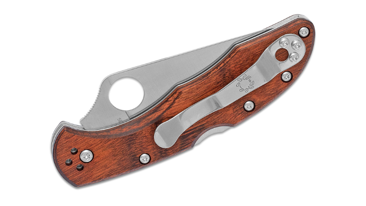 SPYDERCO DELICA FOLDING KNIFE 2.9" PLAIN BLADE, MAHOGANY PAKKAWOOD HANDLE-C11WDP - Image 4