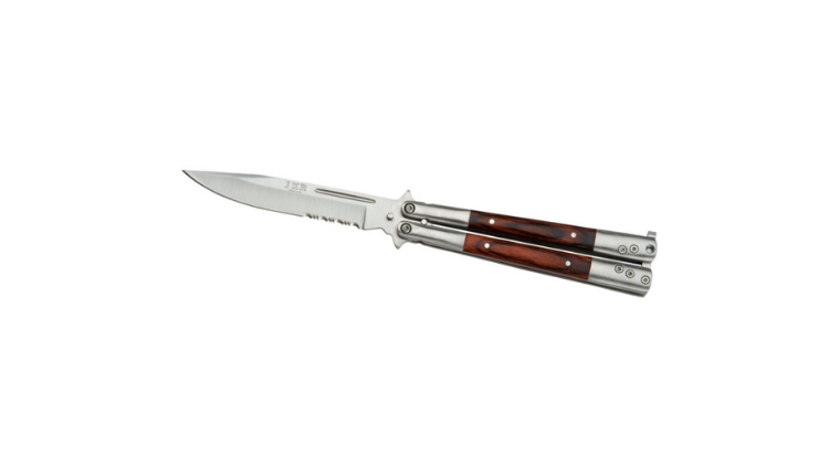 JOKER STAINLESS STEEL+WOOD HANDLE 10 CM BLADE BUTTERFLY KNIFE- JKR0145