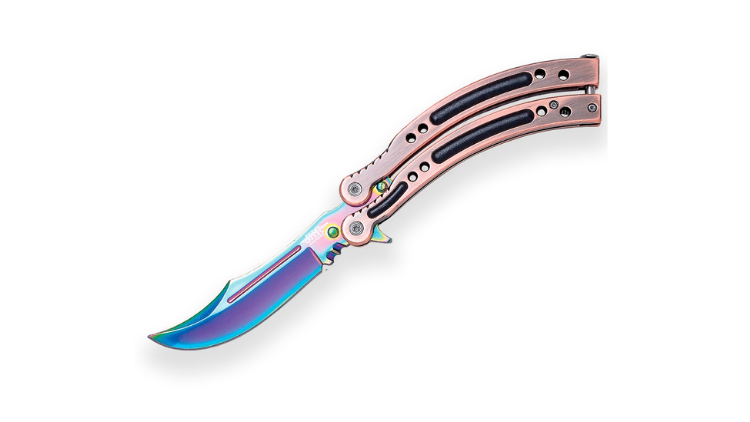 JOKER BUTTERFLY KNIFE ABANICO BLADE LENGHT 10CM W/ CANVASS SHEALTH BRONZE- JKR0540