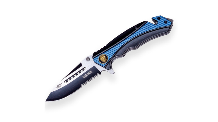 JOKER KNIVES SPRING ASSISTED KNIFE BLADE 8.5CM ALYM 2 TONE HANDLE BLACK/BLUE- JKR0563