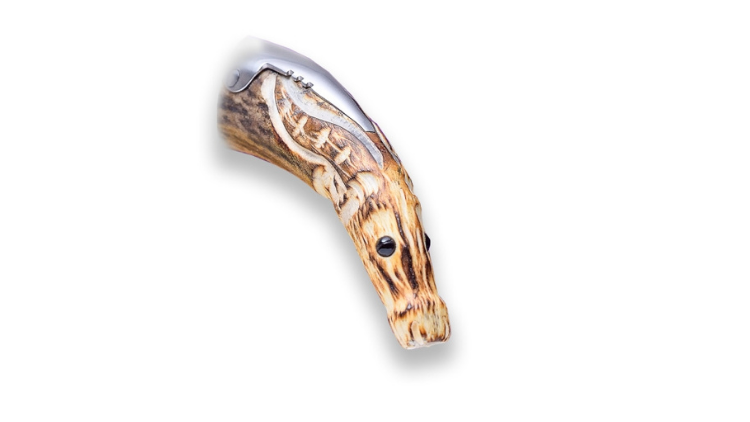 JOKER ANTLER TIP HAND CARVED HANDLE, BLADE LENGTH 8 CM, JOKER FOLDING KNIFE. CASE INCLUDED- NC141 - Image 2