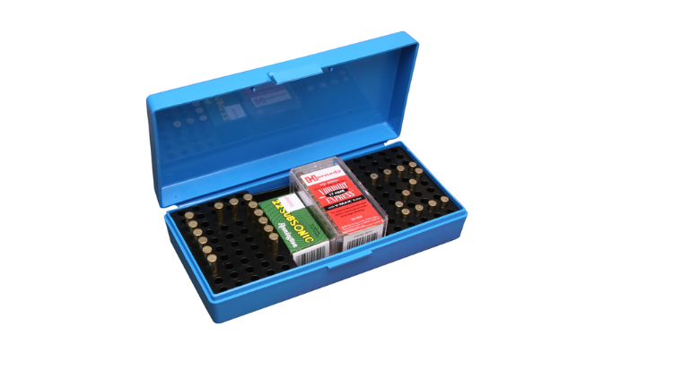 MTM 100 ROUNDS RIMFIRE AMMO BOX BLUE – SB-200-20
