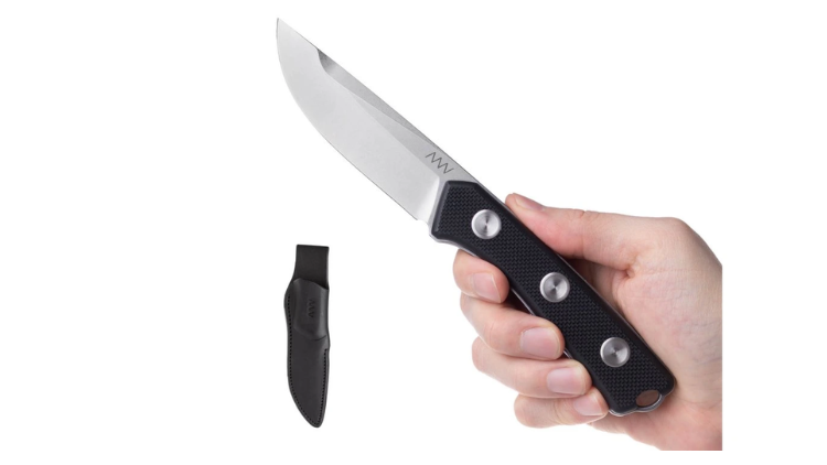 ANV SHEALTH: LEATHER, BLADE: STONEWASH / PLAIN EDGE, HANDLE: BLACK – ANVP200-007