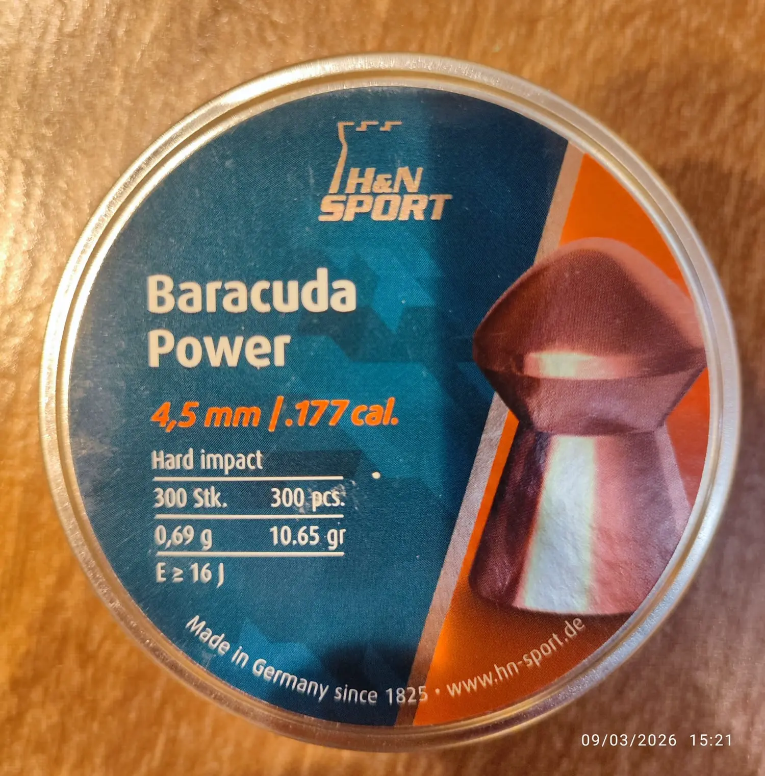 H&N BARACUDA POWER 4.5/.177 CAL 10.65GR 0.69G 300 PCS – 0003190820
