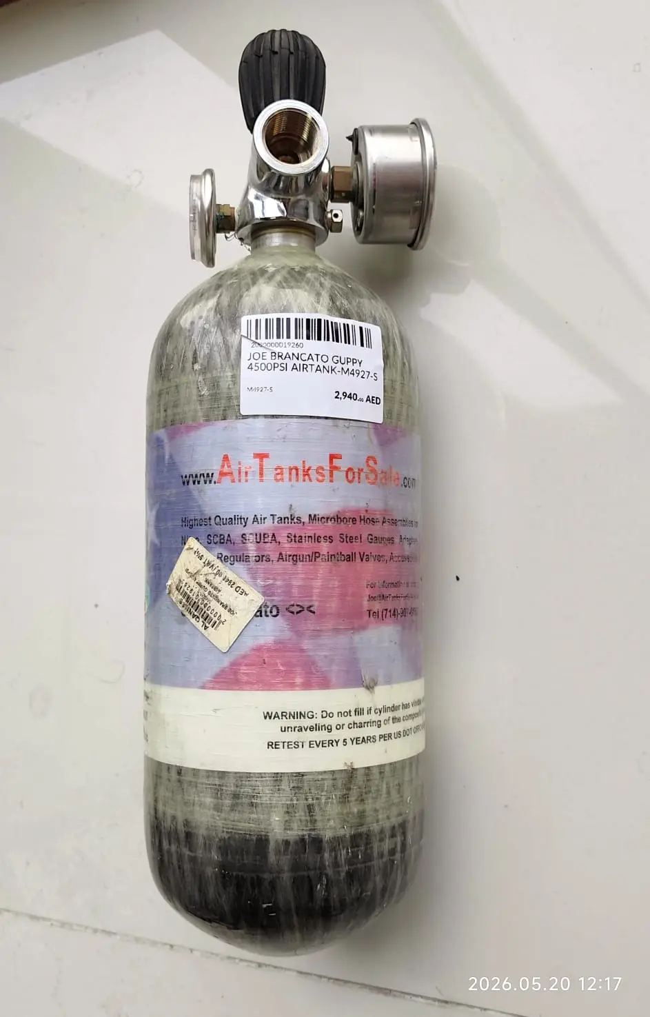 JOE BRANCATO GUPPY 4500PSI AIRTANK-M4927-S