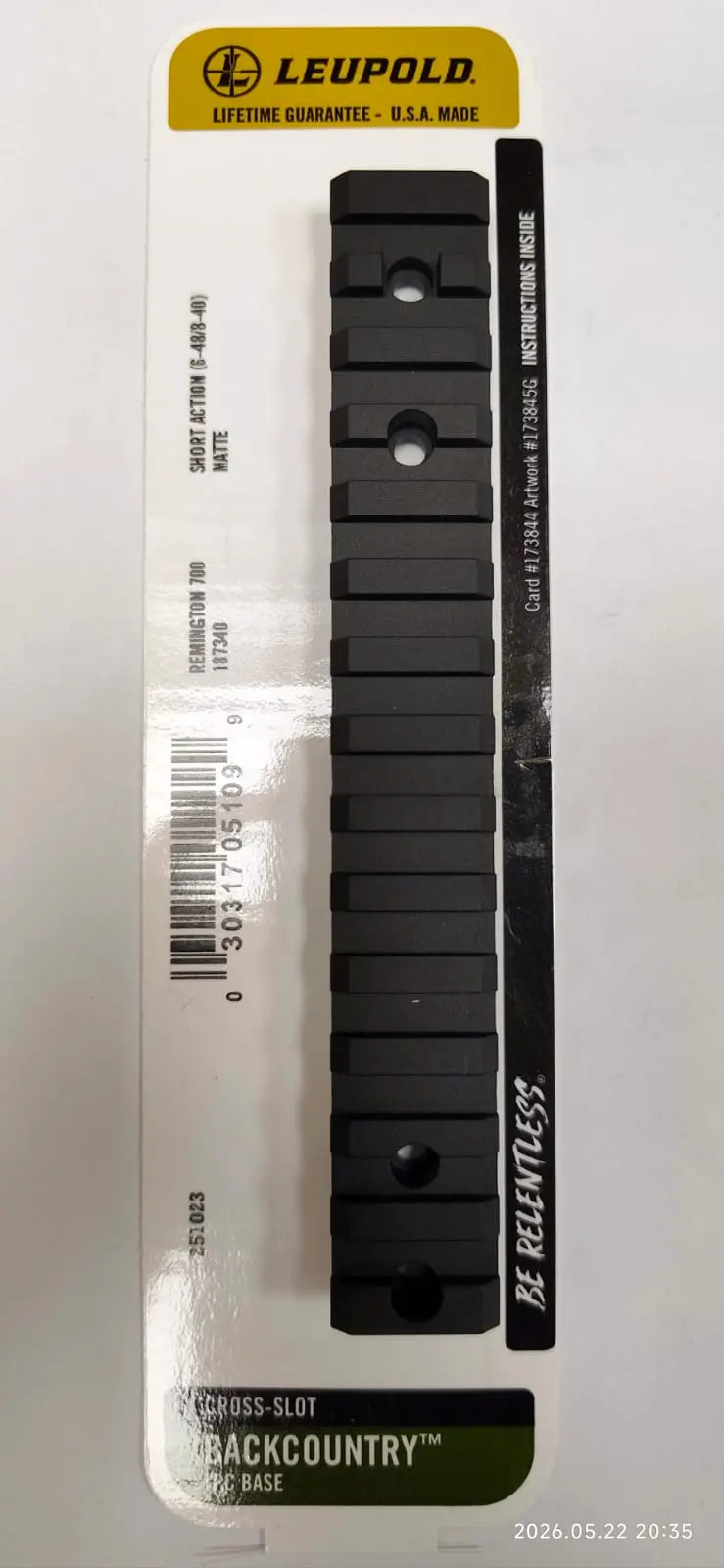 LEUPOLD BACKCOUNTRY CROSS-SLOT REMINGTON 700 SA 1-PC (8-40 ADAPTABLE) MATTE – 187340